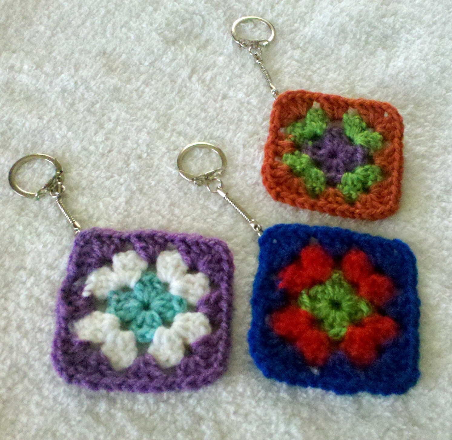 Keychain - Multi-colored Granny Square - Red, Blue, Purple, Green, Orange, Aqua, White