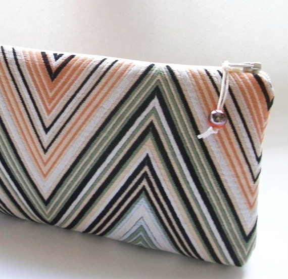 Wedding Clutch Chevron Missoni Green Orange Fabric Wallet Mother of the Bride Gift, Mother of the Groom Gift