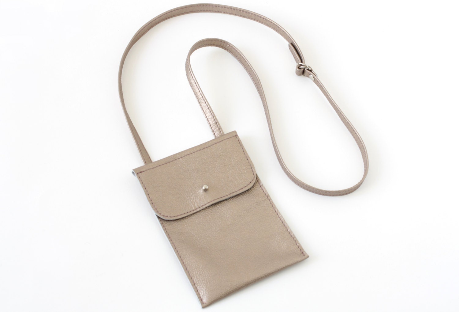 Genuine Leather Neck Pouch / Hip Bag / iPhone Case in Light Copper, small leather purse