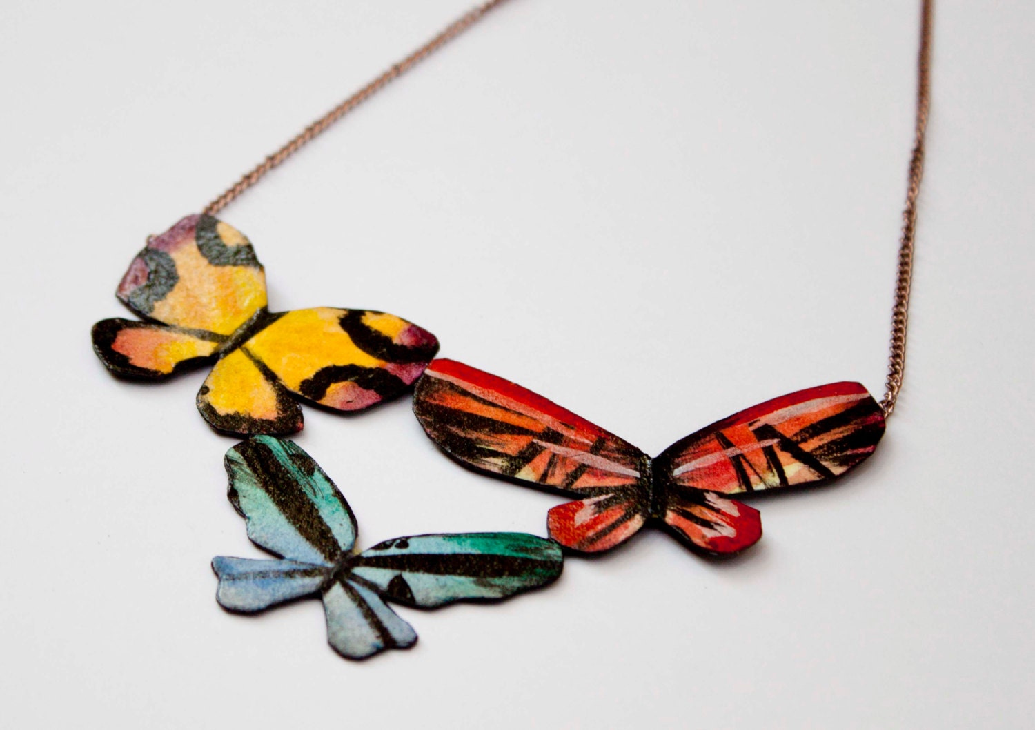 Hand painted butterflies necklace