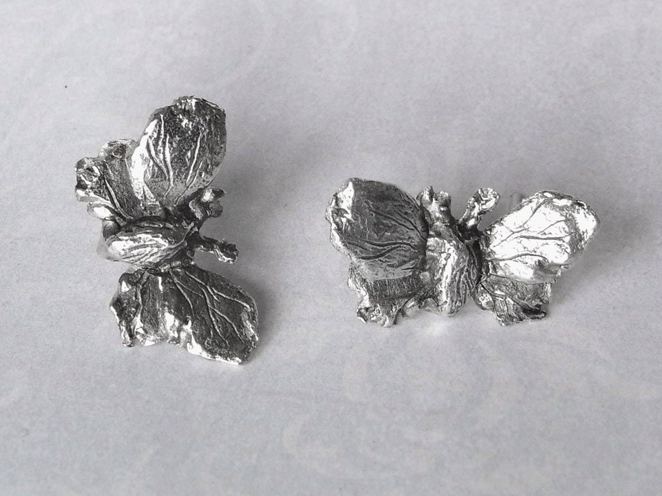Silver Moth Earstuds Butterfly Pearl Insect Earrings