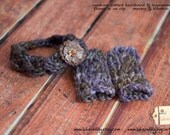 newborn baby girl knitted cabled headband earwarmer and leg warmer set purple brown ready to ship