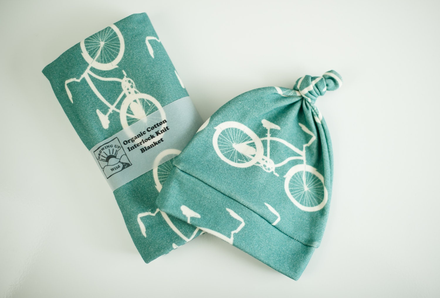Bike Hat and Blanket - Organic Baby Swaddler Blanket and Hat in Cruiser Bike You Choose Colors Bicycle Gift For Baby- Swaddler Blanket