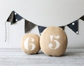 Pair Burlap Round Number Pillows