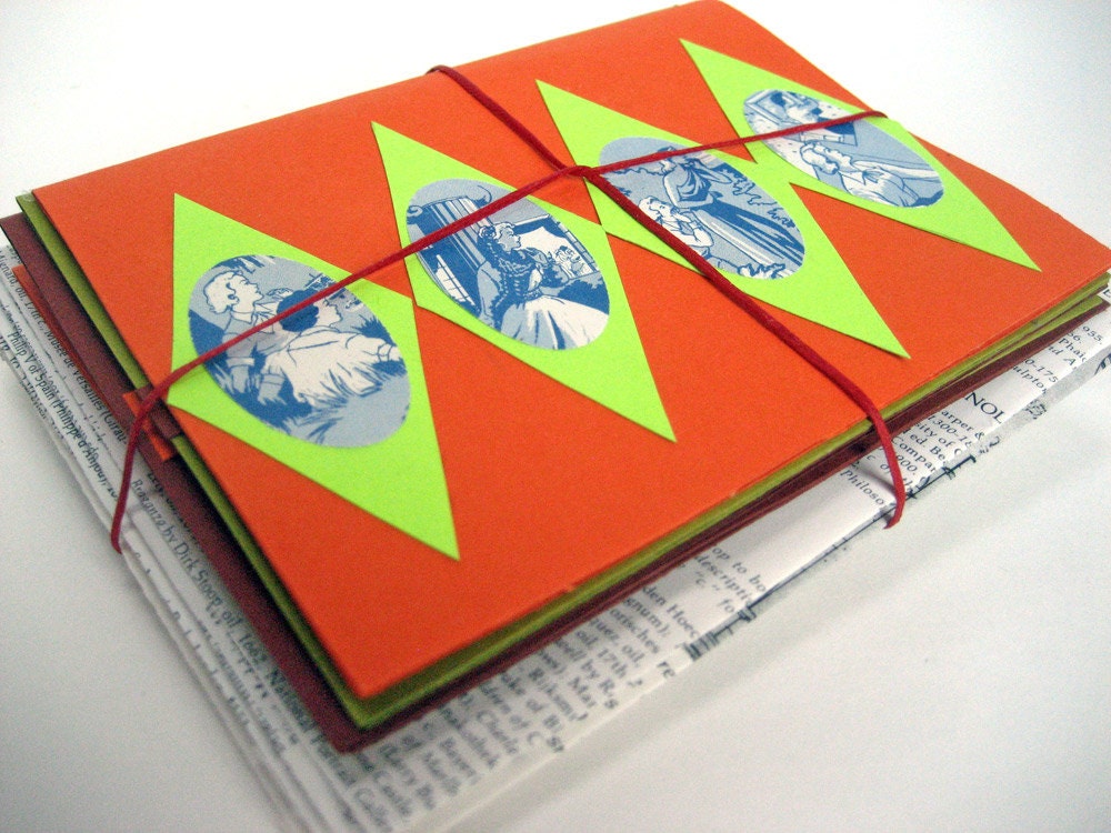 Handmade Collaged Notecards with Mid-Century Space-Age Styling, Upcycled from Nancy Drew Books, with Handmade Envelopes, Set of 6