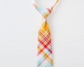 Little Boy Tie - Red, Orange, and Blue Plaid - Childrens Necktie