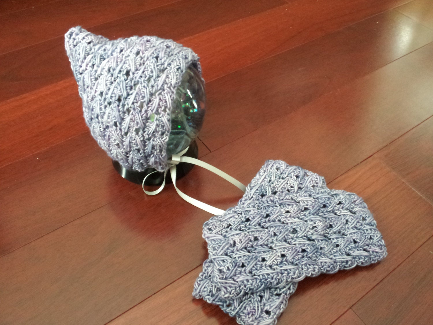 Lacy Wrap Crochet Bonnet and Legwarmer Set PATTERN only photo prop