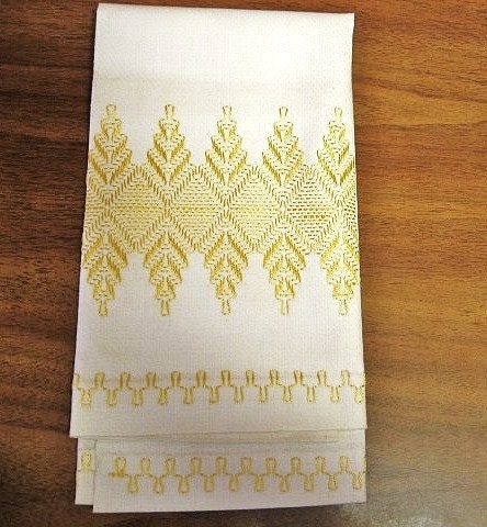 Shades of Gold Tea Towel Vintage 1950s Hand Embroidered Huck Weave Huckweave in a Diamonds Design Measures 16.5" X 20"