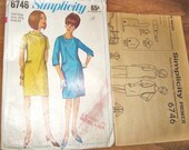 Plus Size Drop Waist Dress with Gathers Bias Collar Women's Vintage 1960s Simplicity Half Size Sewing Pattern 6746 Bust 41 Factory Folds