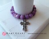 PURPLE JADE CROSS charm bracelet