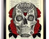 Sugar Skull 2 Day of the Dead Repurposed Book Upcycled Dictionary Art Vintage Book Print Recycled Vintage Dictionary Page Buy 2 Get 1 FREE