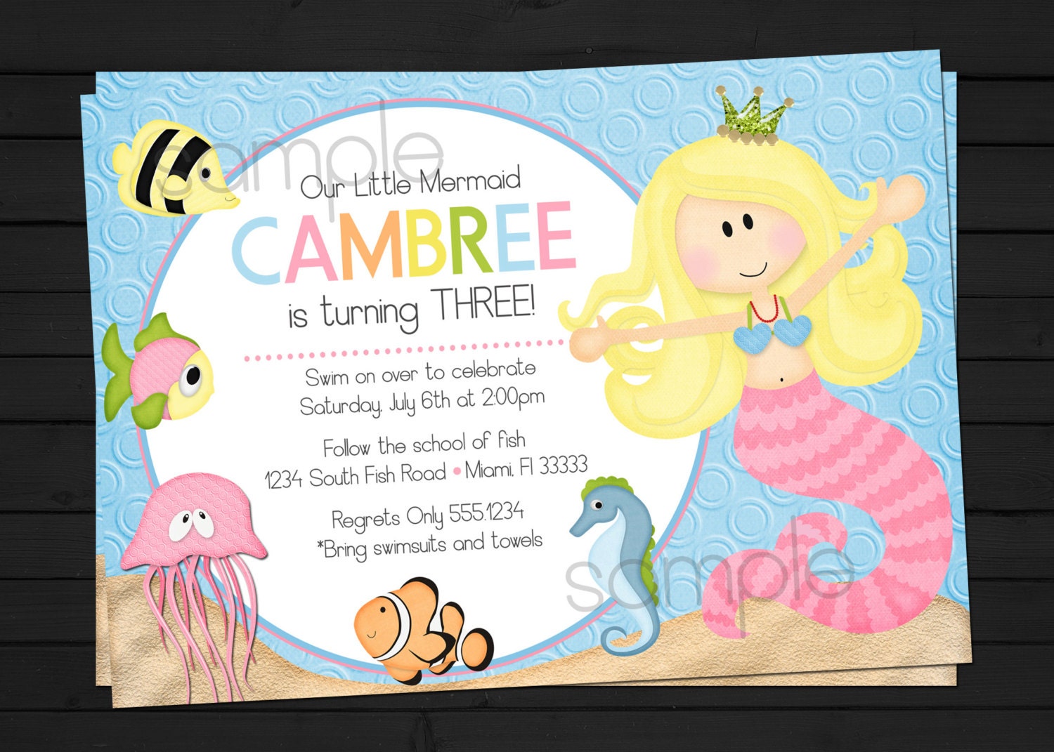 Under the Sea Little Mermaid Birthday Invitation Digital File YOU-PRINT Il_170x135