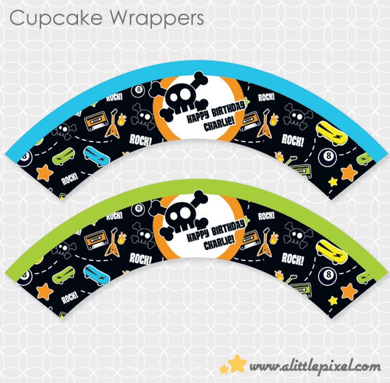 Rock'N Party Cupcake Wrappers - Personalized Printable Il_170x135