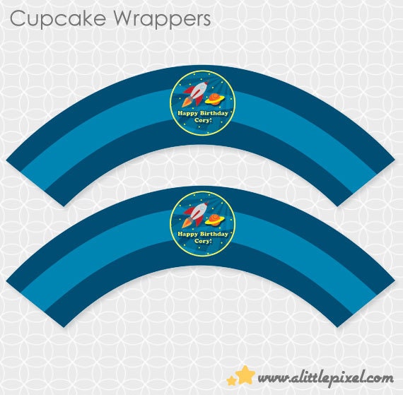 Rocket Ship Party Theme Cupcake Wrappers - Personalized Printable Il_570xn