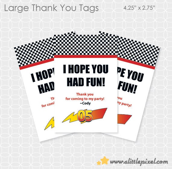 Lightening McQueen-ish Party Theme Thank You Tags - Personalized Printable Il_570xn