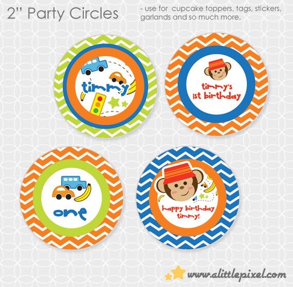 Monky Boy Party Circles - Personalized Printable Il_570xn