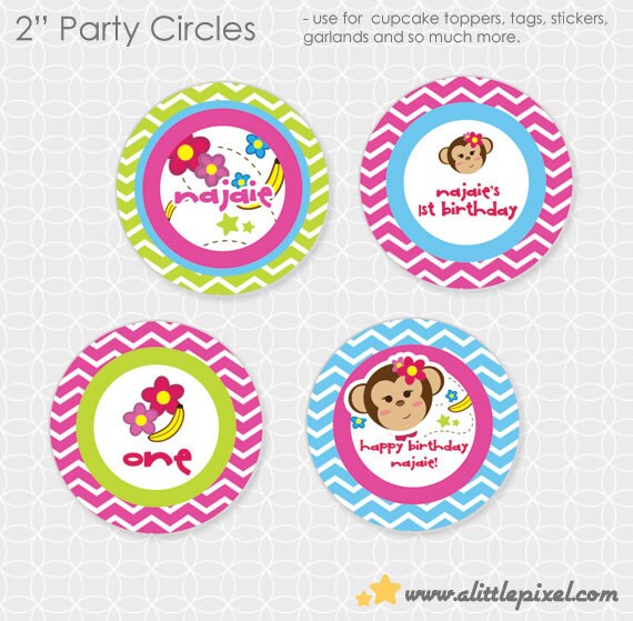 Monky Girl Party Circles - Personalized Printable Il_570xn
