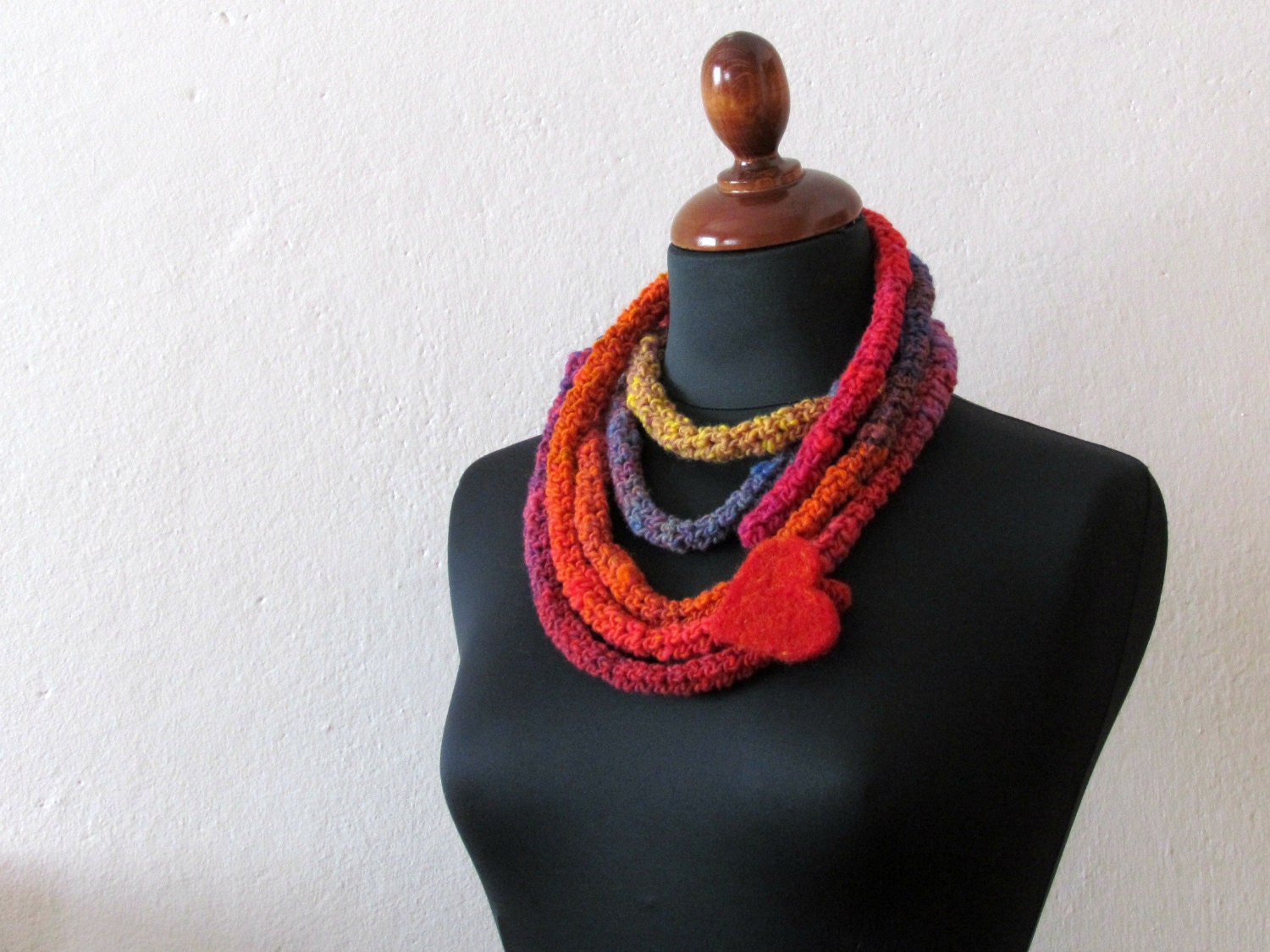 Crochet jewelry  - Skinny scarf rainbow colors - extra long necklace - bright sunny colors - mother day gift