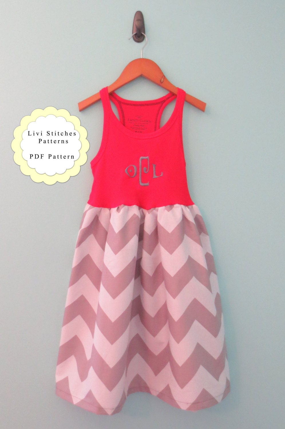 Chloe Tank Top T-Shirt Dress Sewing Pattern- Sizes 6M though 12- Instant Download PDF Pattern and Tutorial with Pattern Pieces for Skirt