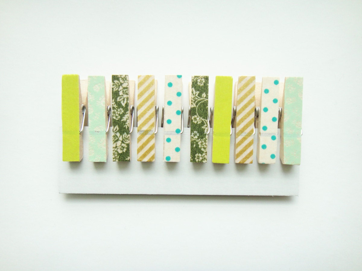 Mini Clothespins, Wood Peg, Party, Decorative, Easter, Wedding, Green (Set of 10, size 35mmx7mm)