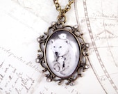 Polar Bear and Cubs Necklace, Animal Art with Antique Brass Plated Bronze Pendant Jewelry