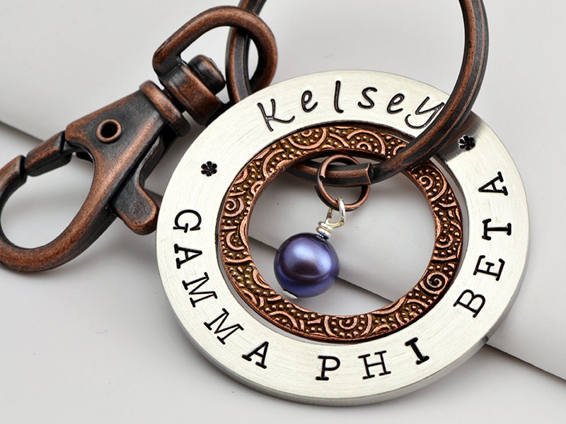 Womens Personalized Key Chain with Pearl - Graduation, Sorority, Confirmation, Best Friends, Key Chain