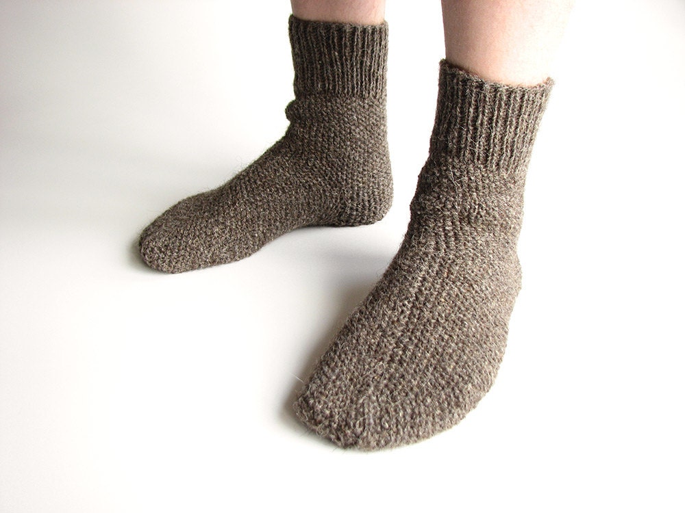 Hand Knitted Men's Socks - Made of Hand Spun Undyed Wool Yarn - 100% Natural Organic Warm Clothing