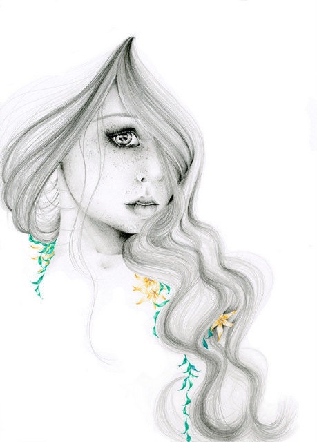 Pencil Drawing Fantasy Art "The Beauty Within" an Original Pencild Drawing  Fine art teamt