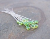 2" Head Pins Lime Green Opal Glitter JellyPins qty 6 bead wire