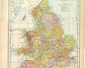 ENGLAND & WALES and IRELAND 1903 Double-Sided Map Peerless Atlas Page