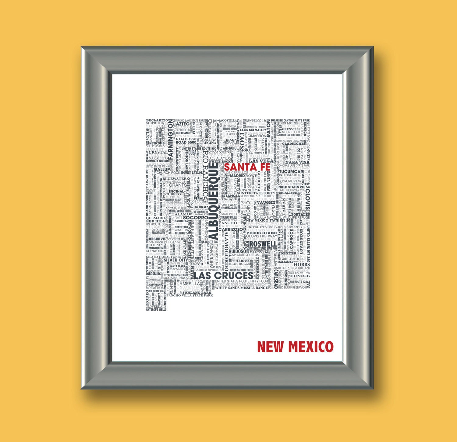 New Mexico Typography Map 8x10 Print