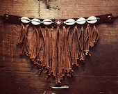 FREE SHIPPING US,Native American inspired cowrie shell and beaded fringe leather choker.hippie,boho