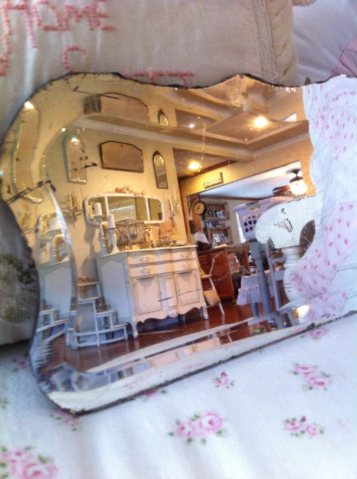 Antique Old Beveled Edge Vanity Display Mirror - Shaving Mirror - Shabby Chic Cottage