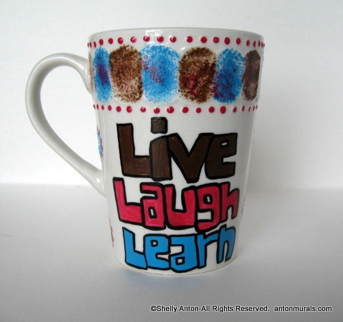 Teacher Gift Mug Hand Painted Live Laugh Learn