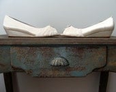 Size 8.5 Lace wedding shoes wide width wedge shoes embellished with ivory French lace and crystal brooch Ready to Ship