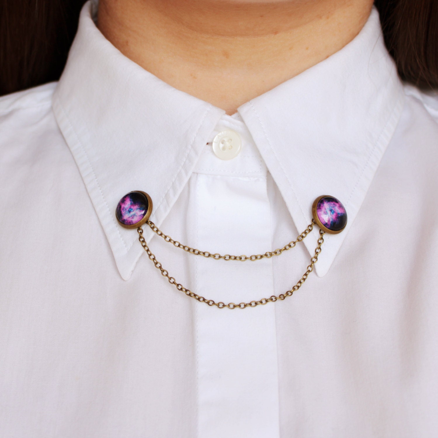 Violet Nebula Collar Pins - Wanderlust Collection - Galaxy, Universe, Outer Space, collar clips