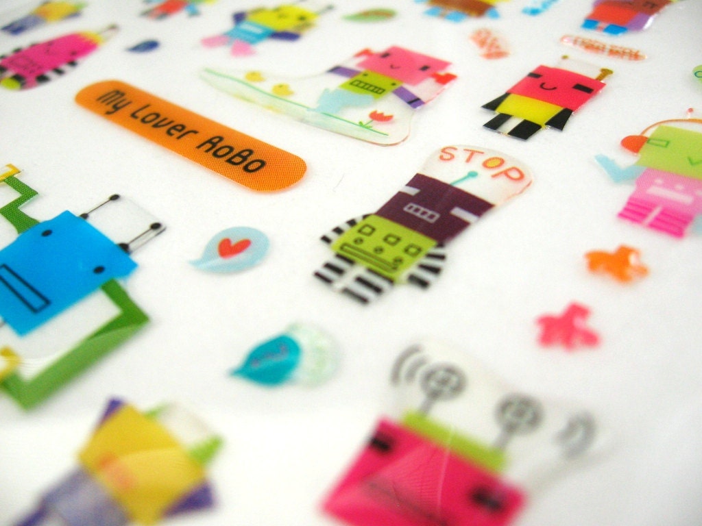 Cute Robots Puffy Stickers