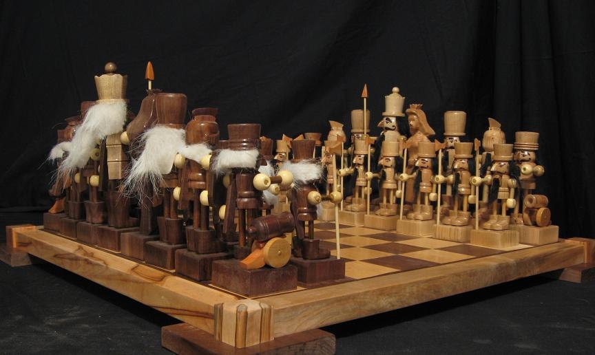 Nutcracker Chess Set on etsy handmade custom carved chess sets chess pieces chess boards