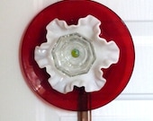 Garden art, glass flower, suncatcher, plant stake, glass sculpture, garden ornament, red, white