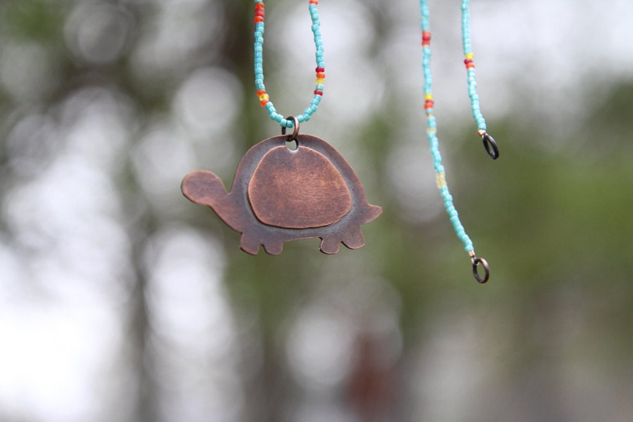 Copper Turtle Totem Seed Bead Spring Necklace
