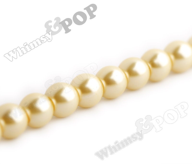 1 Strand of Golden Yellow Glass Faux Pearls,  Pearl Beads, Approx 70 Beads / Strand, 12mm Round, 1mm Hole