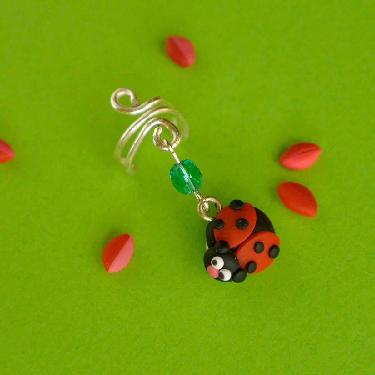 Ladybug Ear Cuff, Fun handmade jewelry for Spring