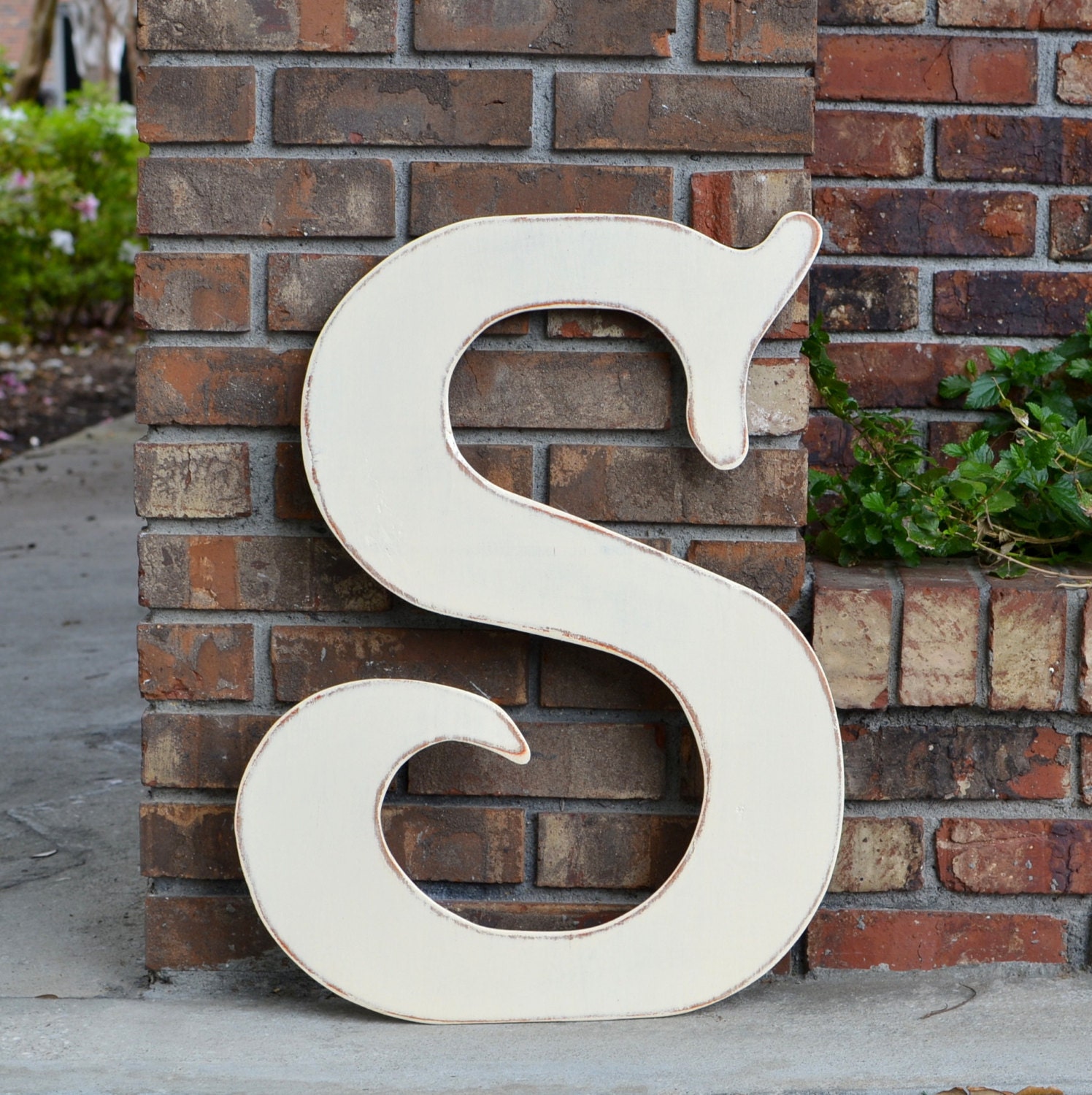 Wedding Guestbook Wooden Letter S 24" Distressed Ivory, all letters many colors available