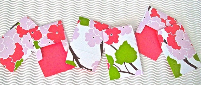 6 teeny tiny miniature square purple pink green flower mini envelope note card sets stationery party favors weddings guest book table number
