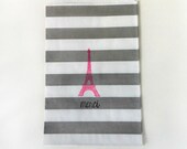 Merci Paper Treat  Bags, wedding favor bags, party treat bags, striped favor bags, pink and grey favors