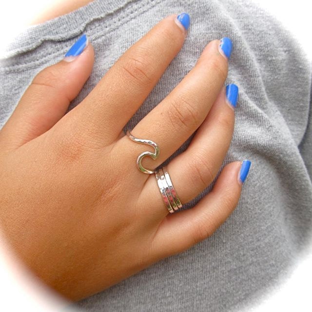 Wave Ring, Sterling Silver, Surf, Ocean, Surfer Girl, Hawaii Beach Jewelry, Hammered, Textured, Handmade, Gift for Her