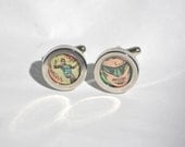 Green Lantern Cufflinks justice league cuff links recycled upcycled vintage dc comic books comics JLA geeky boyfriend