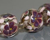 Double Encased Deep Purple / Wine / Pink Florals Handmade Lampwork Glass Beads SRA FHFteamY3 CPteam  British Seller GBUK