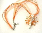 Cheerful summer freeform necklace, beaded necklace, beaded jewelry, beadwork, seed beads necklace,  orange, white - ibics