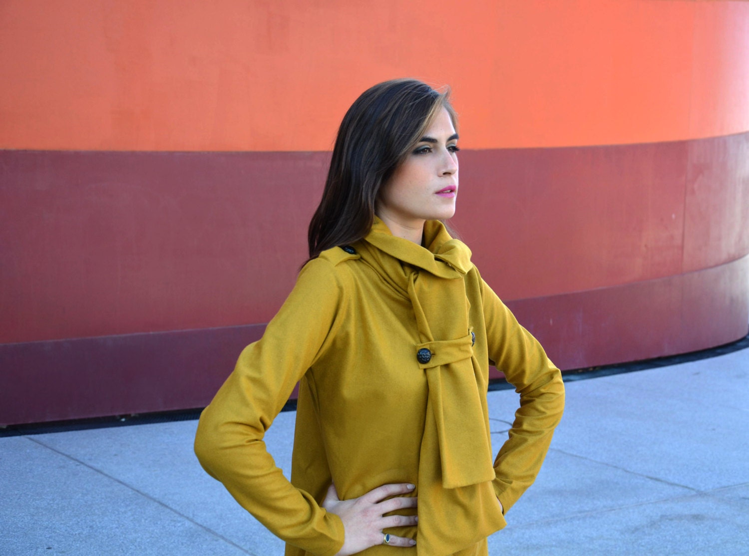 Mustard scarf coat deep